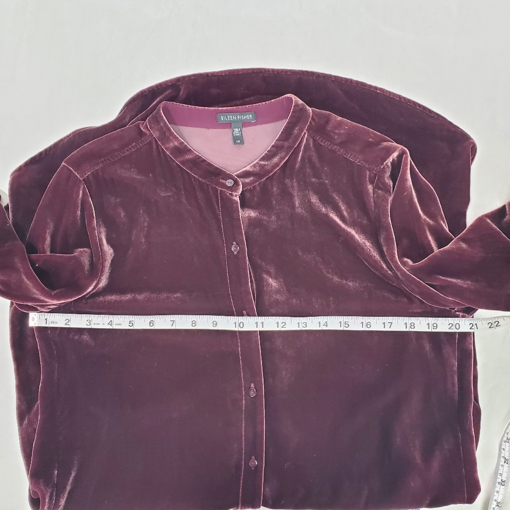 EILEEN FISHER VELVET MANDARIN COLLAR BURGUNDY Shirt Dress S/P - Picture 9 of 16